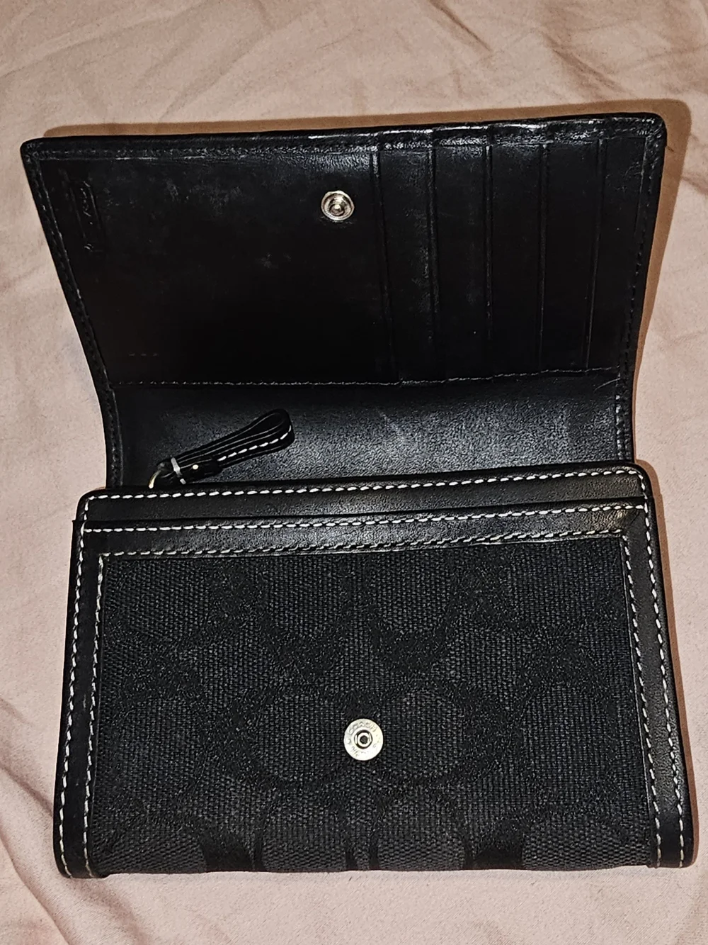 Authentic Coach Black Signature Canvas Leather Wallet Vintage Y2K